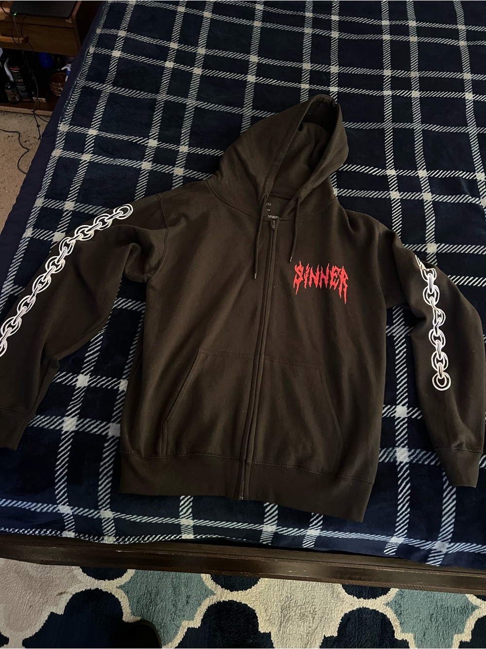 Black Sinner Graphic Zipp Up Novamen Hoodie Size Small